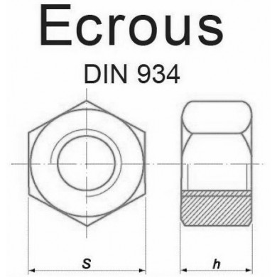 Ecrou hexagonal Hu acier zingué DIN 934 diamètre 8 mm Vybac de 100