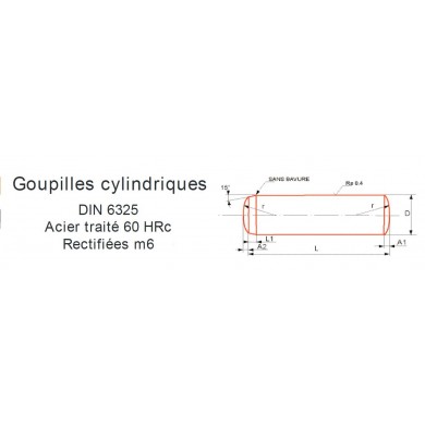 DIN 6325 - m6 - Acier Trempé - Goupille Cylindrique Rectifiée - Goupilles